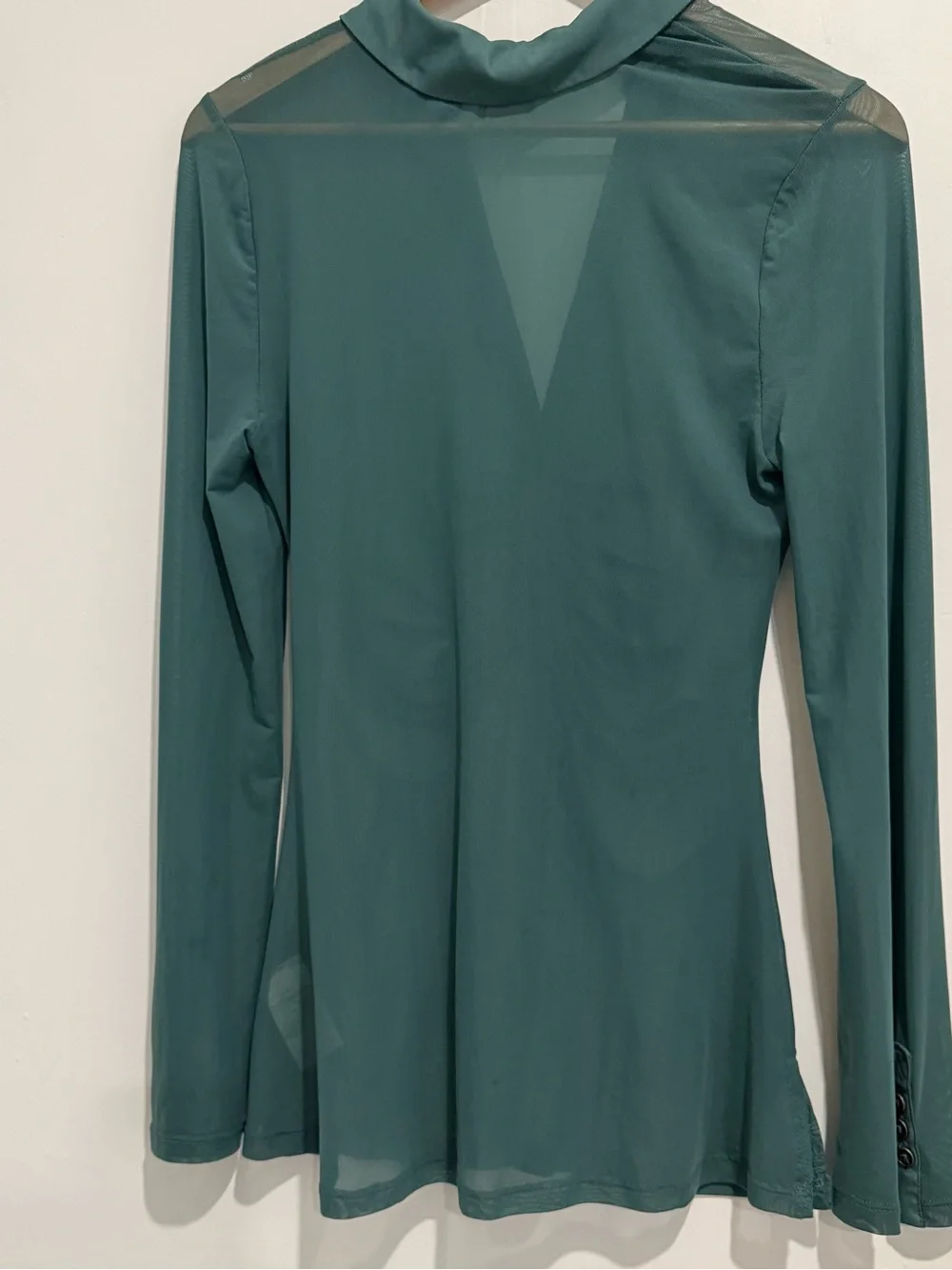 Free People Teal Green Sheer Mesh Ruched Button Front Blouse M